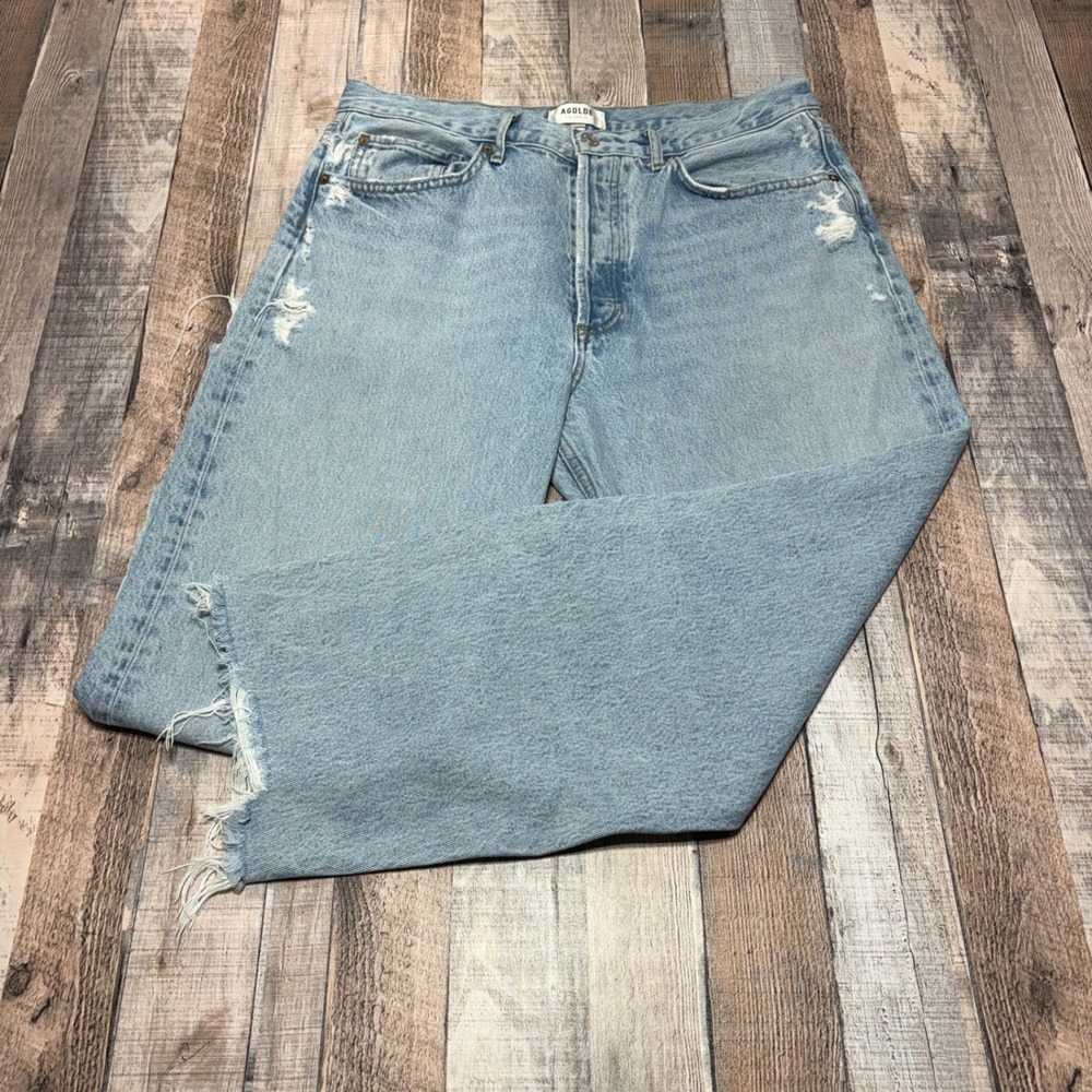 AGOLDE 90's Crop Jeans Women 30 Light Blue Distressed Button Fly A173-1206 90s